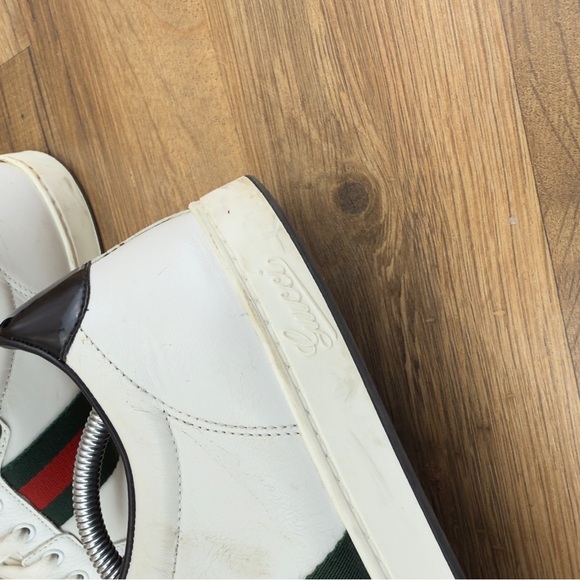 Gucci White/Black Leather Ace Web Detail Low Top 283115 Sneakers Size 9 - Picture 7 of 14
